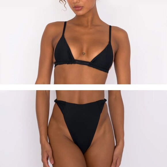 NWT Skatie Swimwear x The Salty Blonde Black 2 pcs Bikini Set Sz S Top/M Bottom - Picture 2 of 7